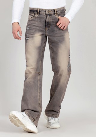 Grayish Brown Tinted Wide Leg Men's Fashion Jeans