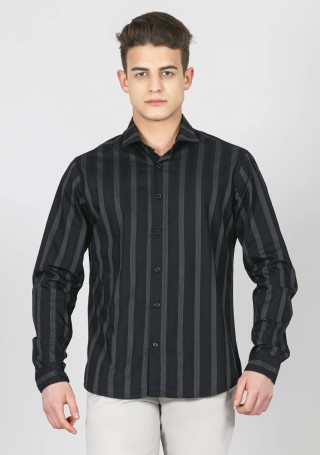 Black Striped Slim Fit Premium Cotton Men's Formal Shirt