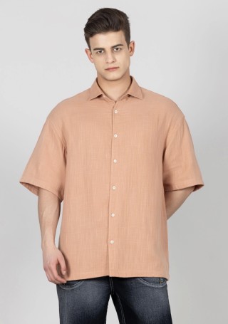 Nude Peach Regular Fit Drop Shoulder Men's Cotton Shirt