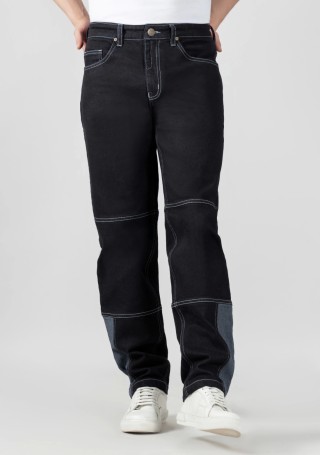 Black Straight Relaxed Fit Cut and Sew Men's Jeans