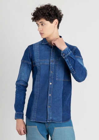 Blue Regular Fit Men's Denim Casual Shirt