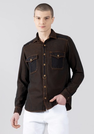 Hickory Brown Regular Fit Men's Denim Shirt