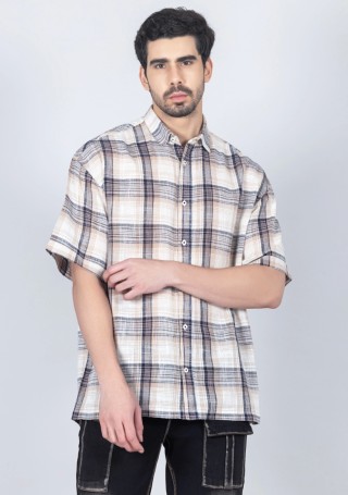 Light Beige Oversize Drop Shoulder Men's Cotton Shirt