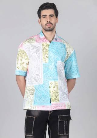 Multi Colour Drop Shoulder Men's Bandana Print Shirt