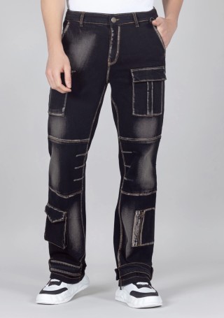 Shaded Black Wide Leg Men's Cargo Style Jeans
