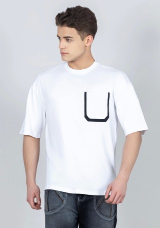 White Regular Fit Men's Drop Shoulder T-shirt