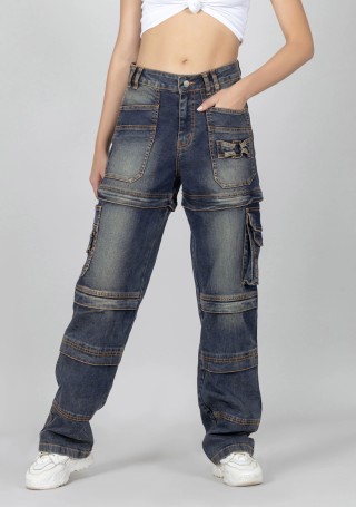 Blue Tinted Straight Fit Women's Detachable Jeans