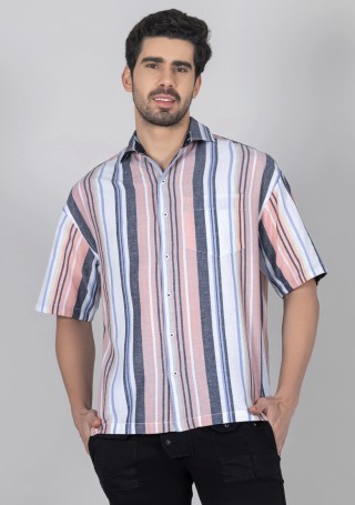 Multi Colour Stripe Print Oversize Drop Shoulder Men's Cotton Shirt