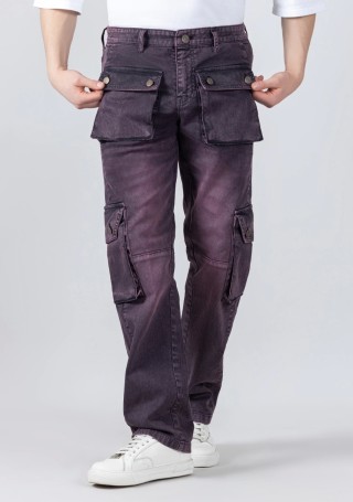 Plum Black Straight Fit Men's Cargo Style Jeans