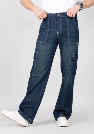 Blue Wide Leg Utility Men's Jeans