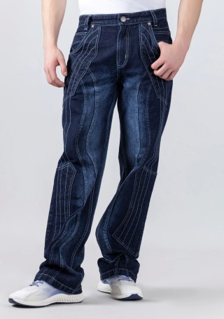 Blue Wide Leg Cut and Sew Men's Jeans