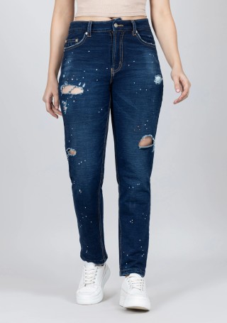 Blue Slim Fit Women's Distressed Jeans