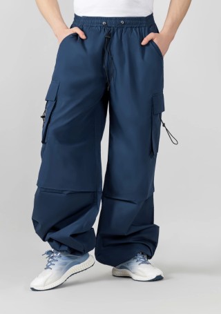Blue Extra Wide Leg Men’s Cotton Parachute Trousers