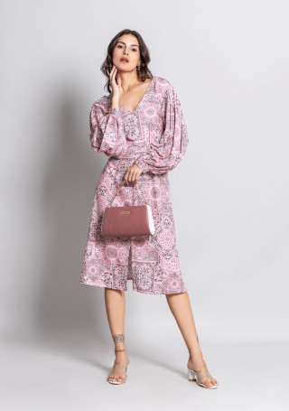 Pink Scarf Print Midi Dress
