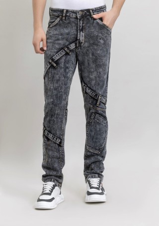 Black Slim Fit Cut and Sew Stretchable Men's Jeans