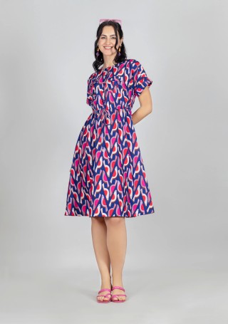 Multi Colour Geometric Print Flared Midi Dress