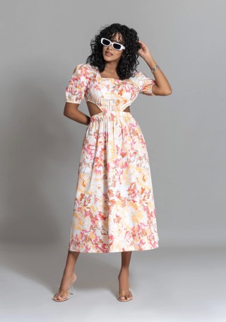 Multi Colour Floral Print Cotton Maxi Dress
