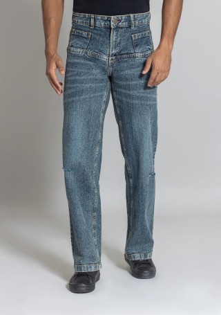 Light Blue Wide Leg Men's Fashion Jeans