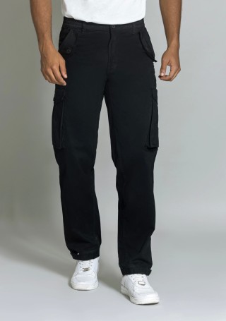 Black Straight Fit Men's Cargo Style Trousers