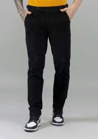 Black Slim Fit Corduroy Casual Trousers