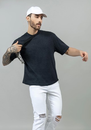Charcoal Melange Regular Fit Men's Drop Shoulder T-shirt