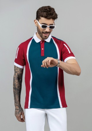 Red and Blue Regular Fit Men's Polo T-Shirt